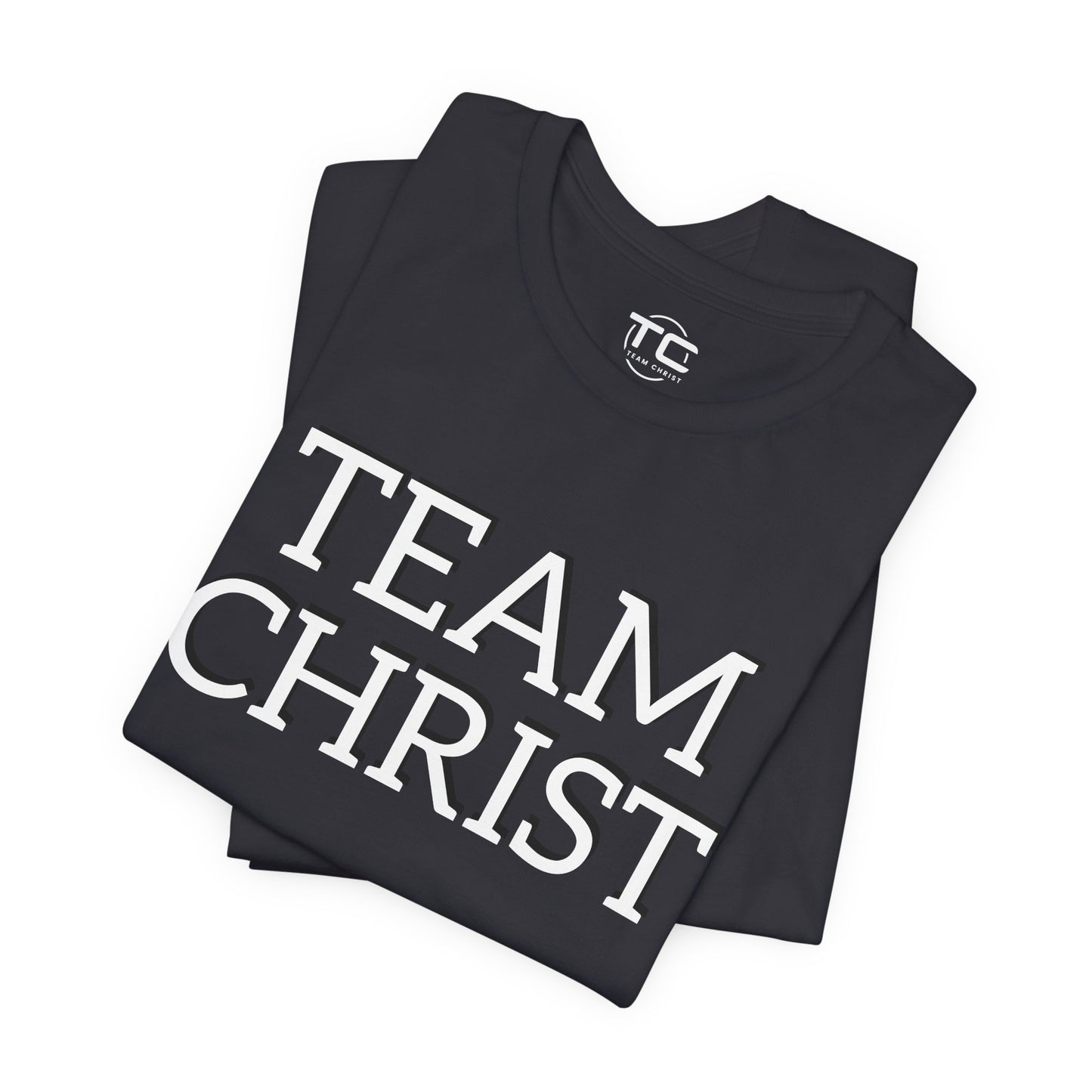 Dark Grey Christian themed shirt featuring a stylish design, perfect for cool Christian tees collection. Folded front Image