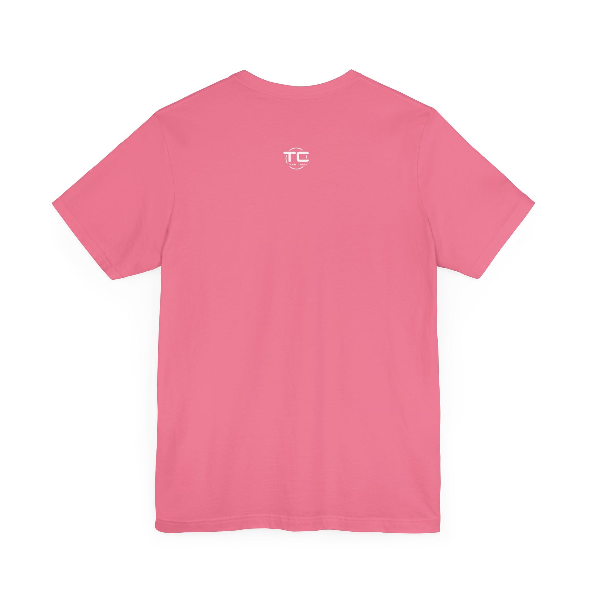 Charity Pink Christian themed shirt featuring a stylish design, perfect for cool Christian tees collection. Back Image