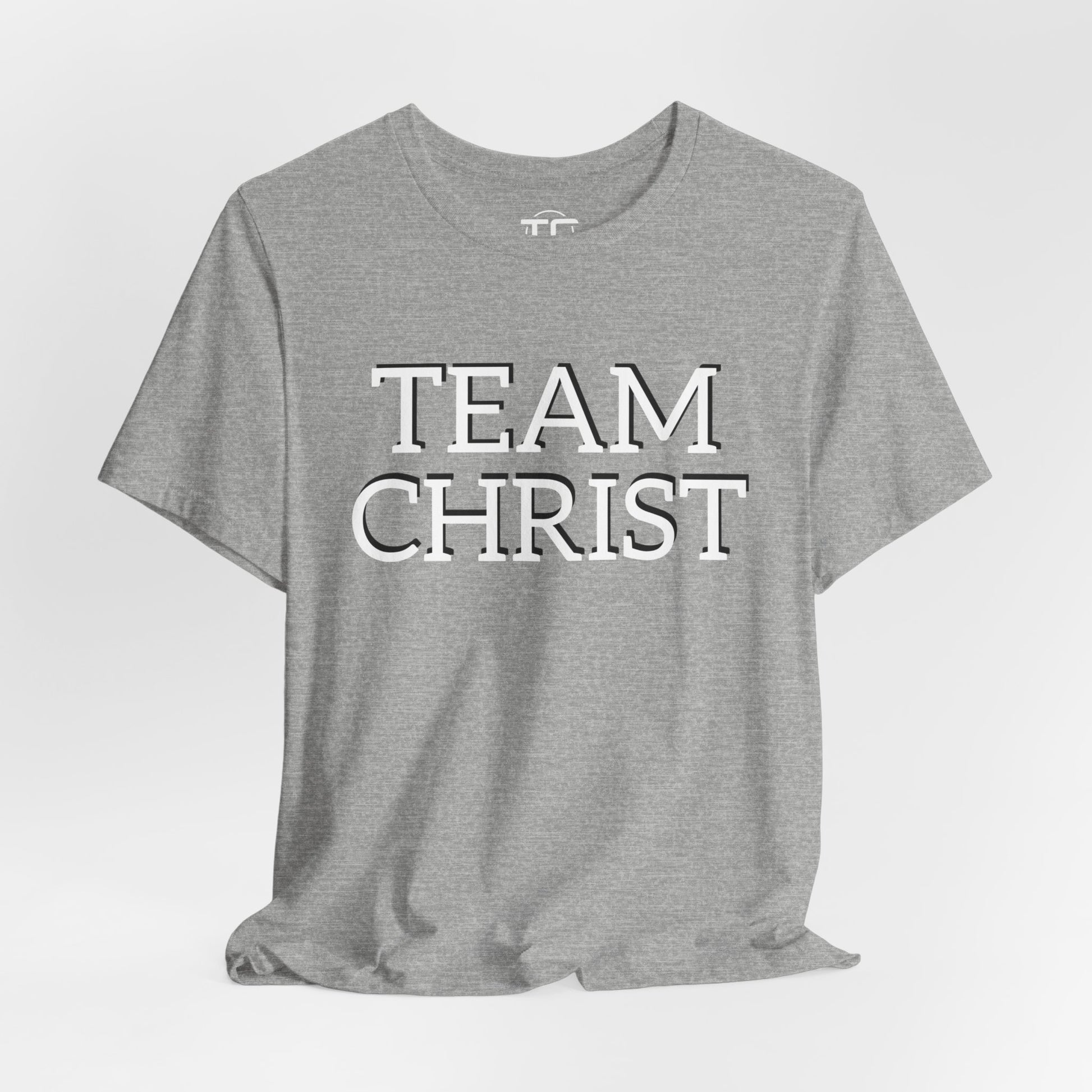 Grey Christian themed shirt featuring a stylish design, perfect for cool Christian tees collection. Front Image