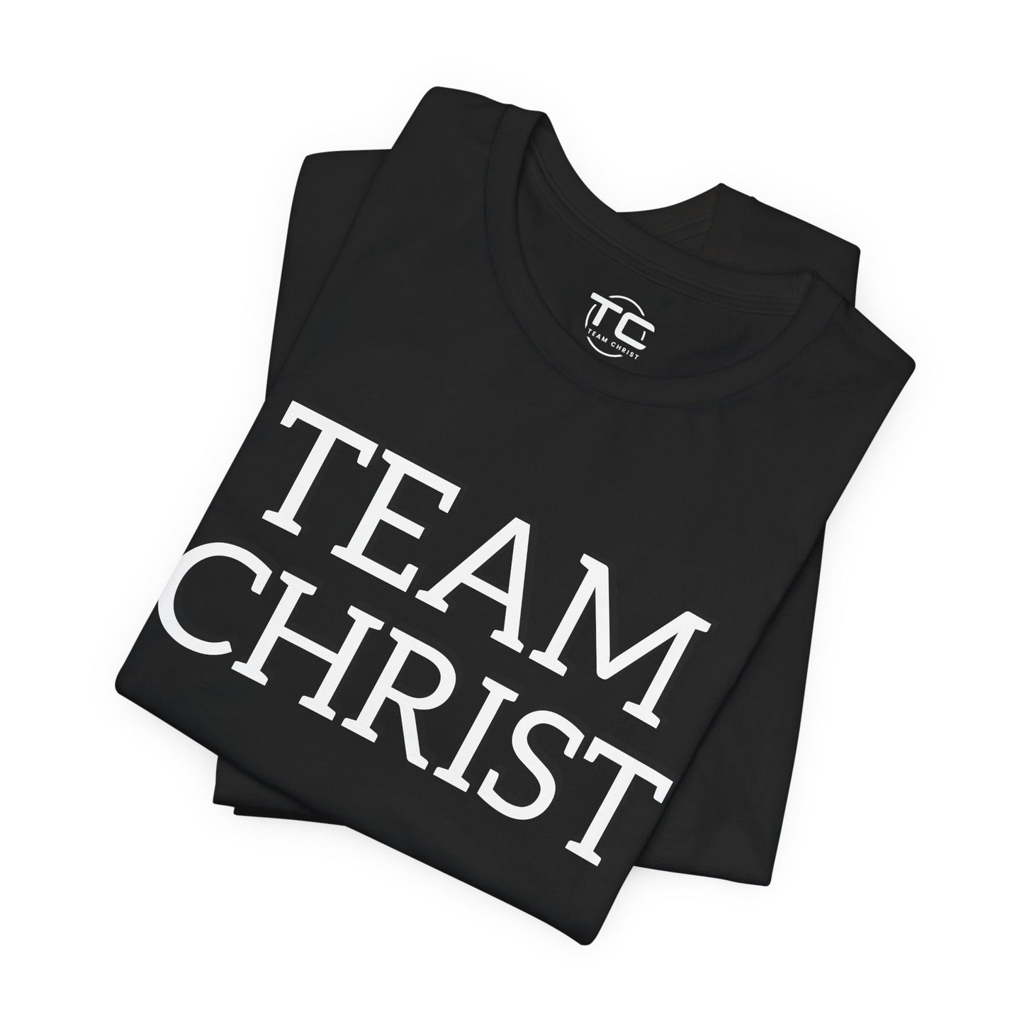 Black Christian themed shirt featuring a stylish design, perfect for cool Christian tees collection. Folded front Image
