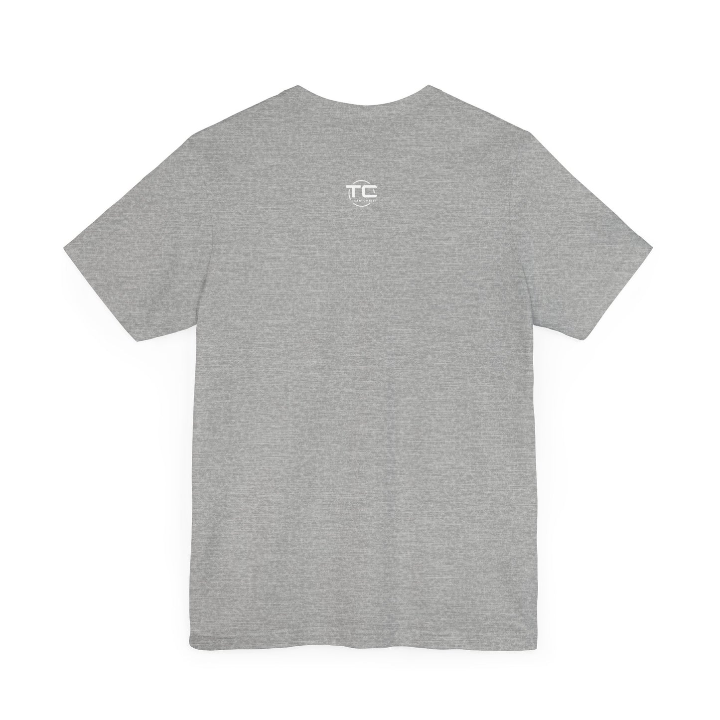 Grey Christian themed shirt featuring a stylish design, perfect for cool Christian tees collection. Back Image