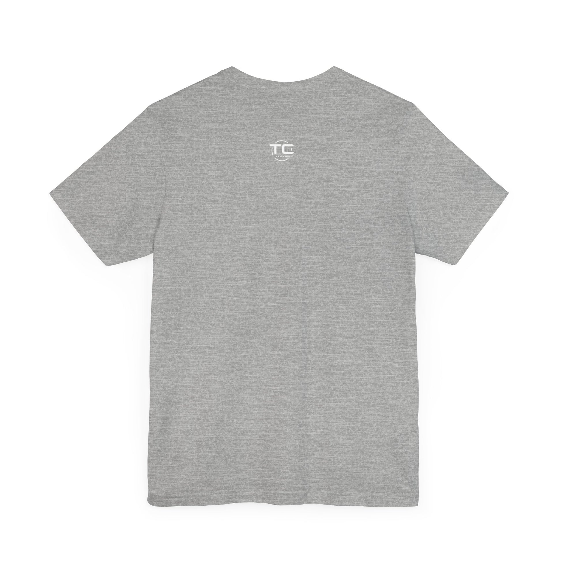 Grey Christian themed shirt featuring a stylish design, perfect for cool Christian tees collection. Back Image