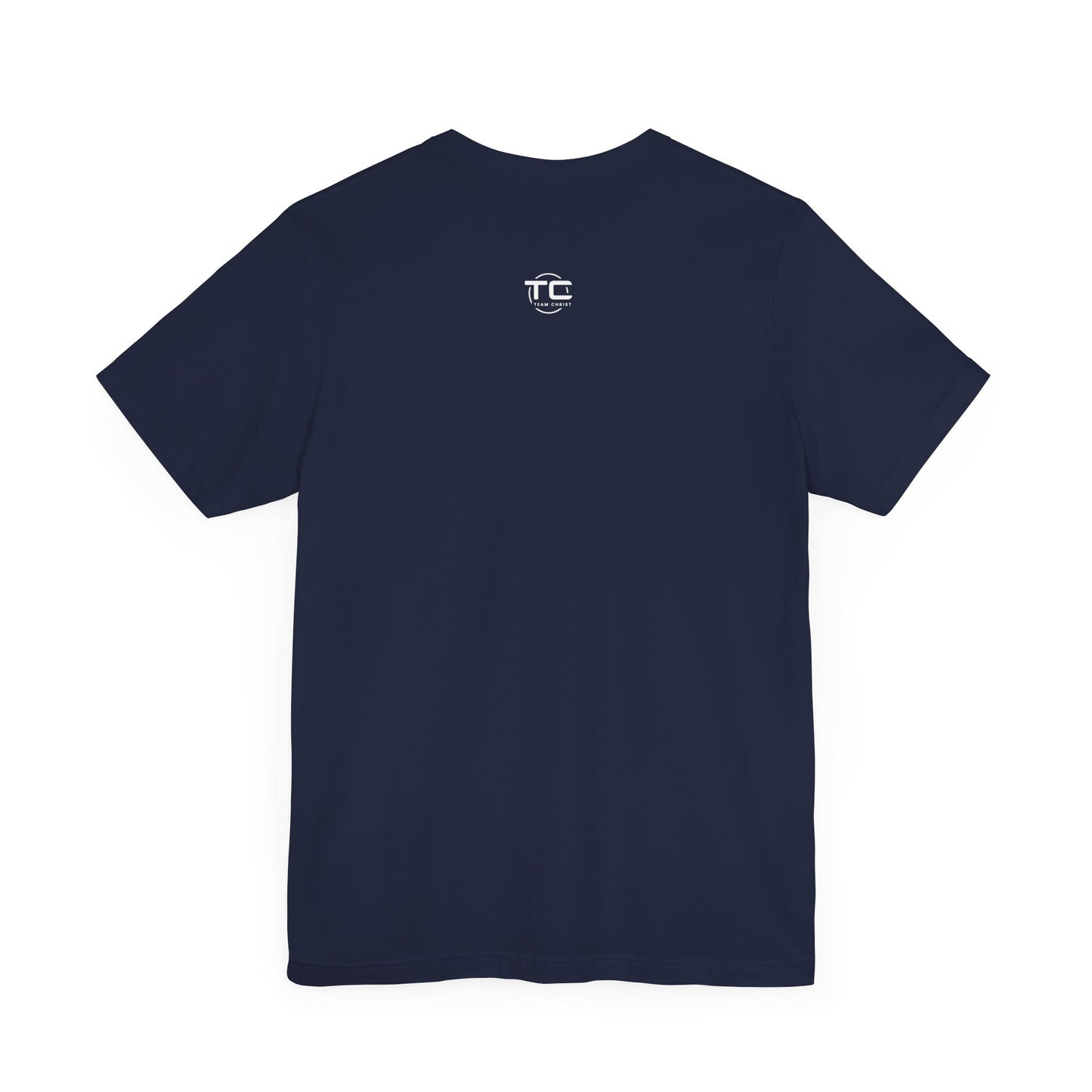 Navy Christian themed shirt featuring a stylish design, perfect for cool Christian tees collection. Back Image
