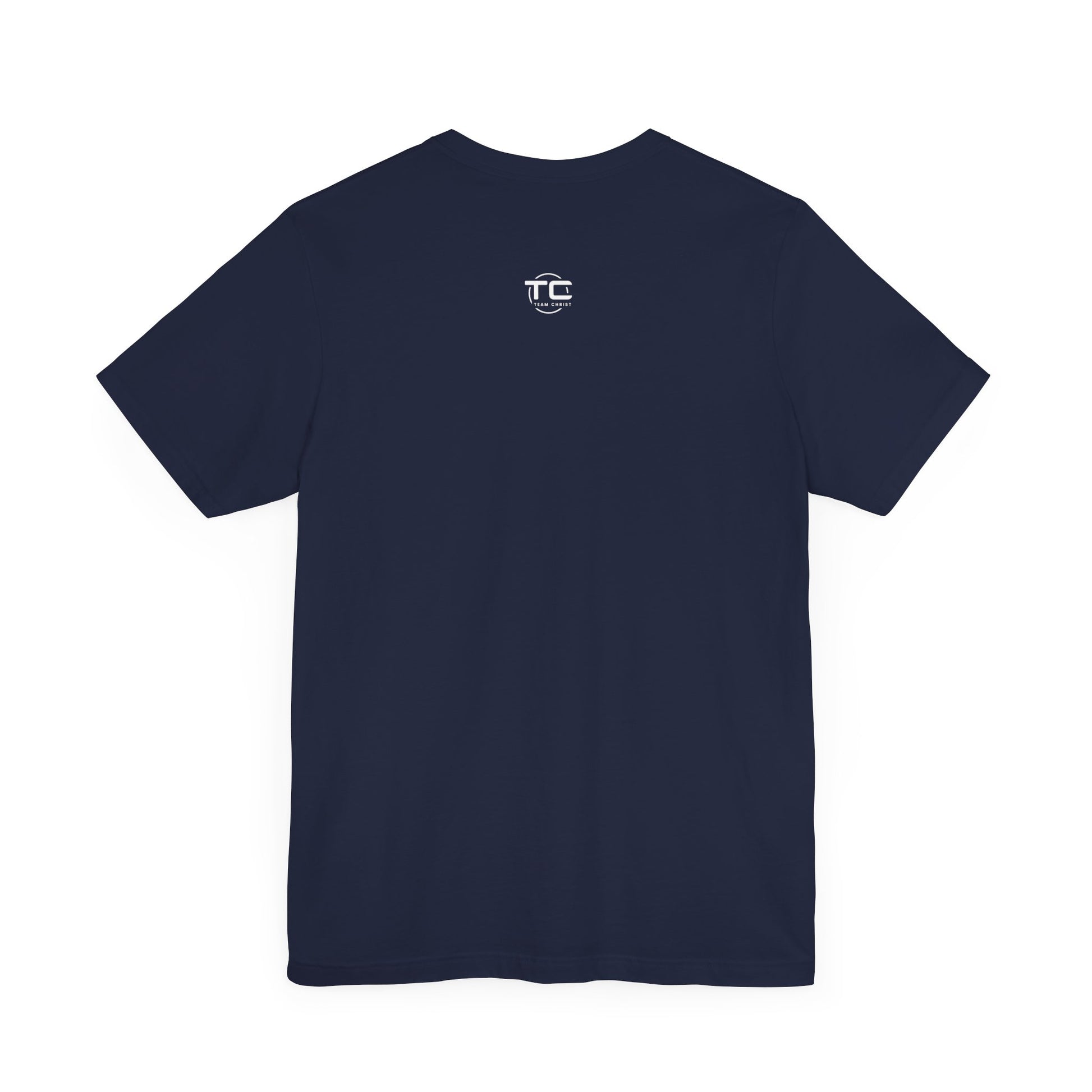 Navy Christian themed shirt featuring a stylish design, perfect for cool Christian tees collection. Back Image
