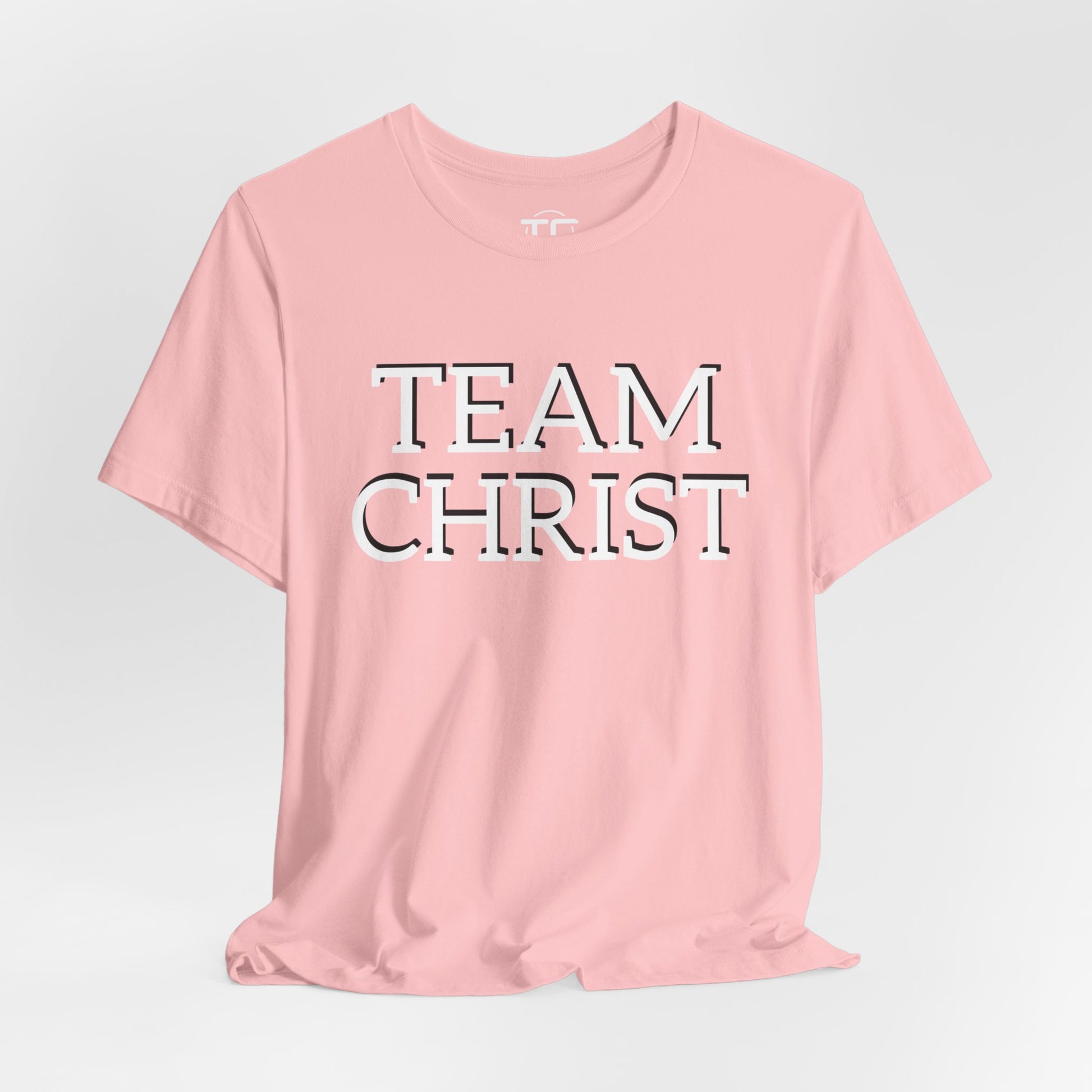 Pink Christian themed shirt featuring a stylish design, perfect for cool Christian tees collection. Front Image