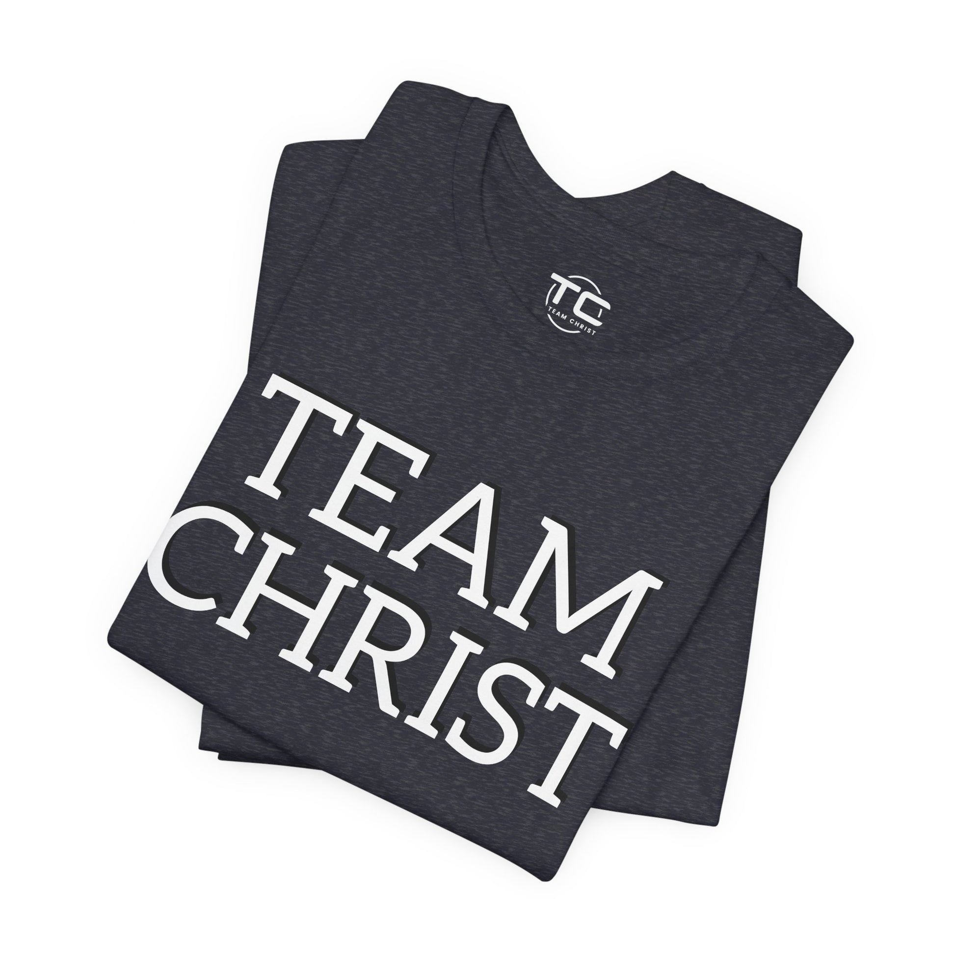 Heather Navy Christian themed shirt featuring a stylish design, perfect for cool Christian tees collection. Folded front Image