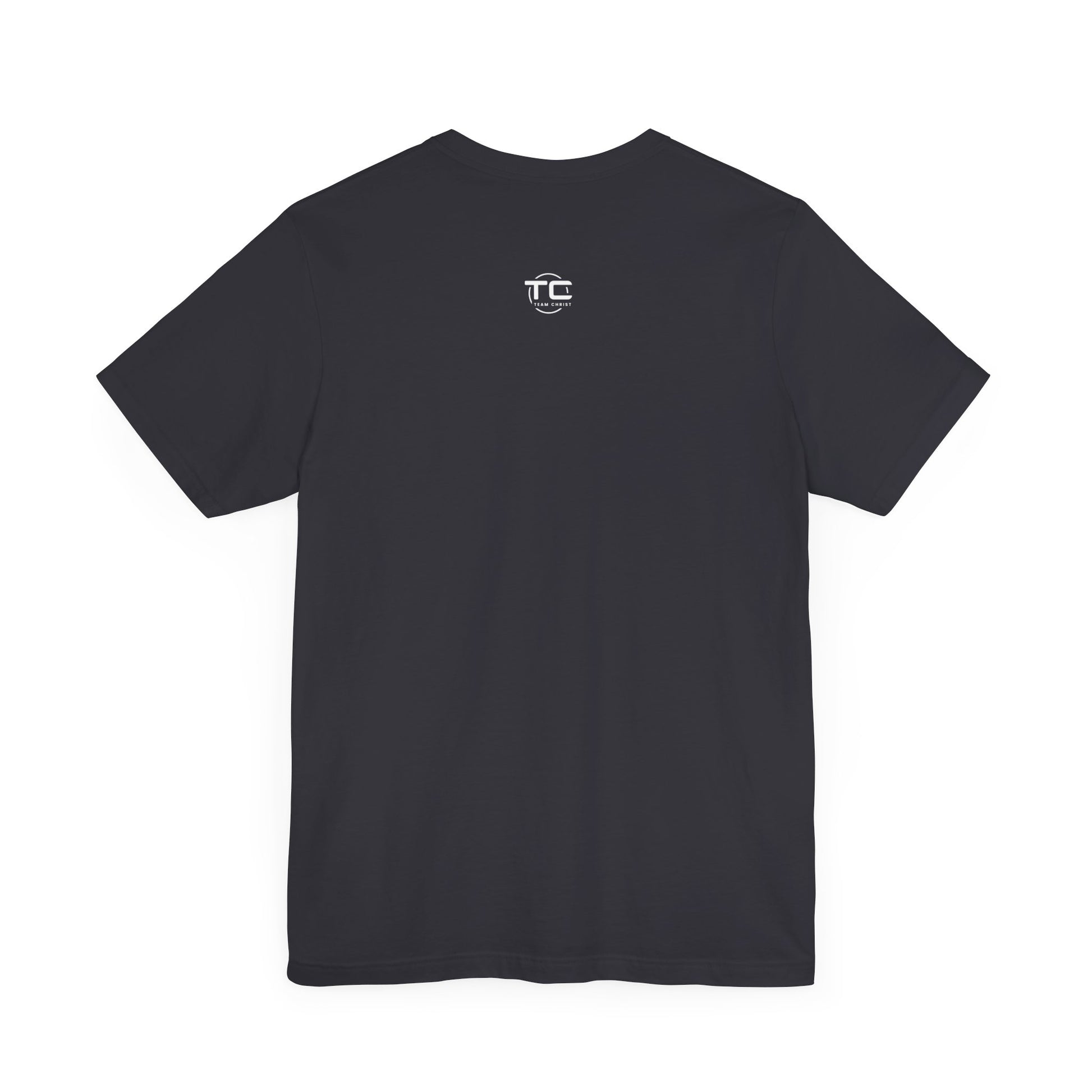 Dark Grey Christian themed shirt featuring a stylish design, perfect for cool Christian tees collection. Back Image