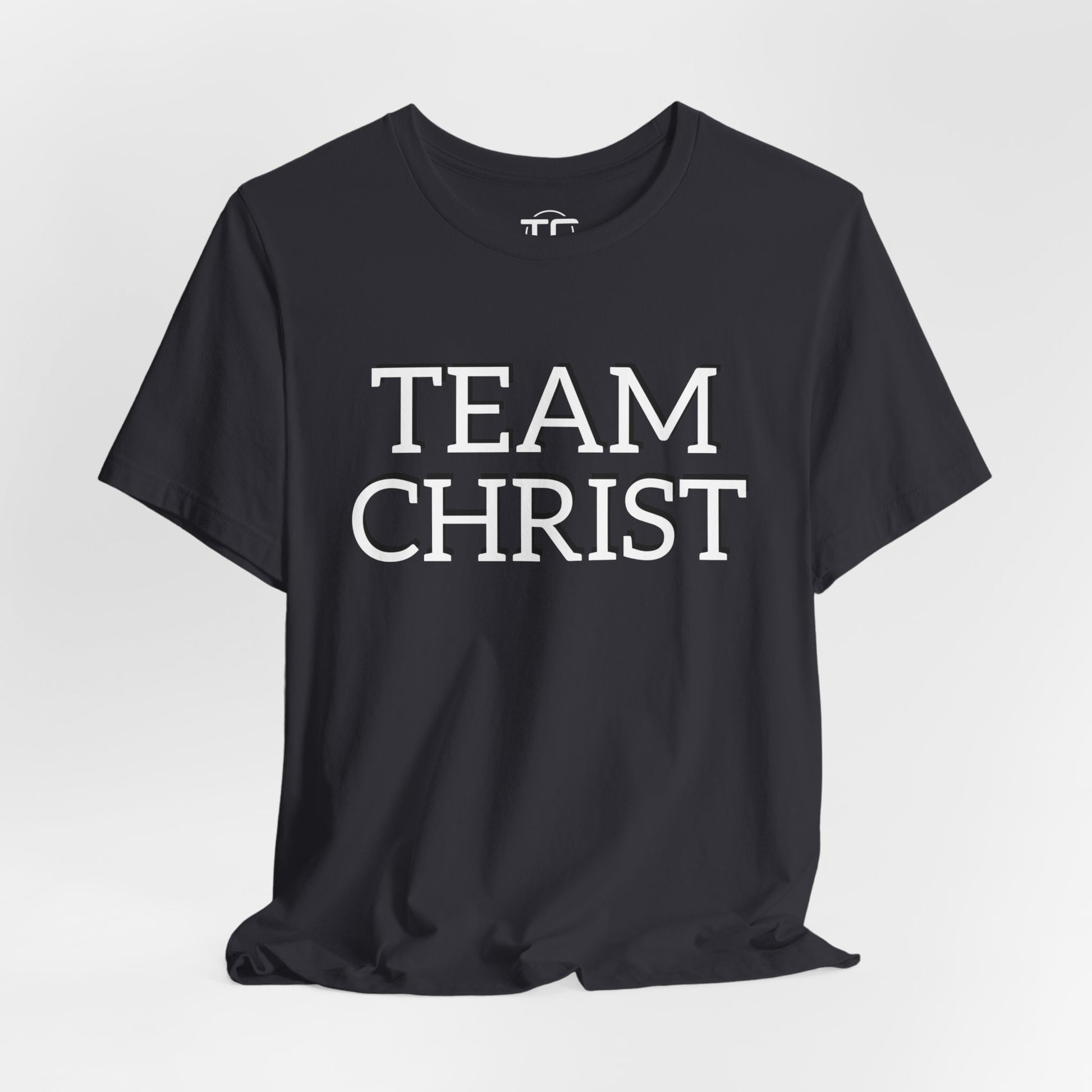 Dark Grey Christian themed shirt featuring a stylish design, perfect for cool Christian tees collection. Front Image