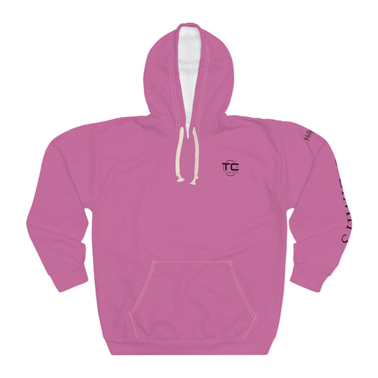 Pink No Limits Christian hoodie with writing on the left sleeve, ideal for expressing faith and style in a godly hoodie. Front image.