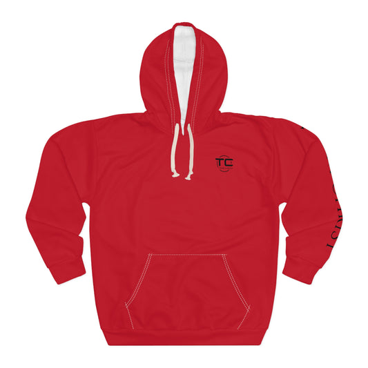 Red Team Christ Christian hoodie with writing on the left sleeve, ideal for expressing faith and style in a godly hoodie. Front image.
