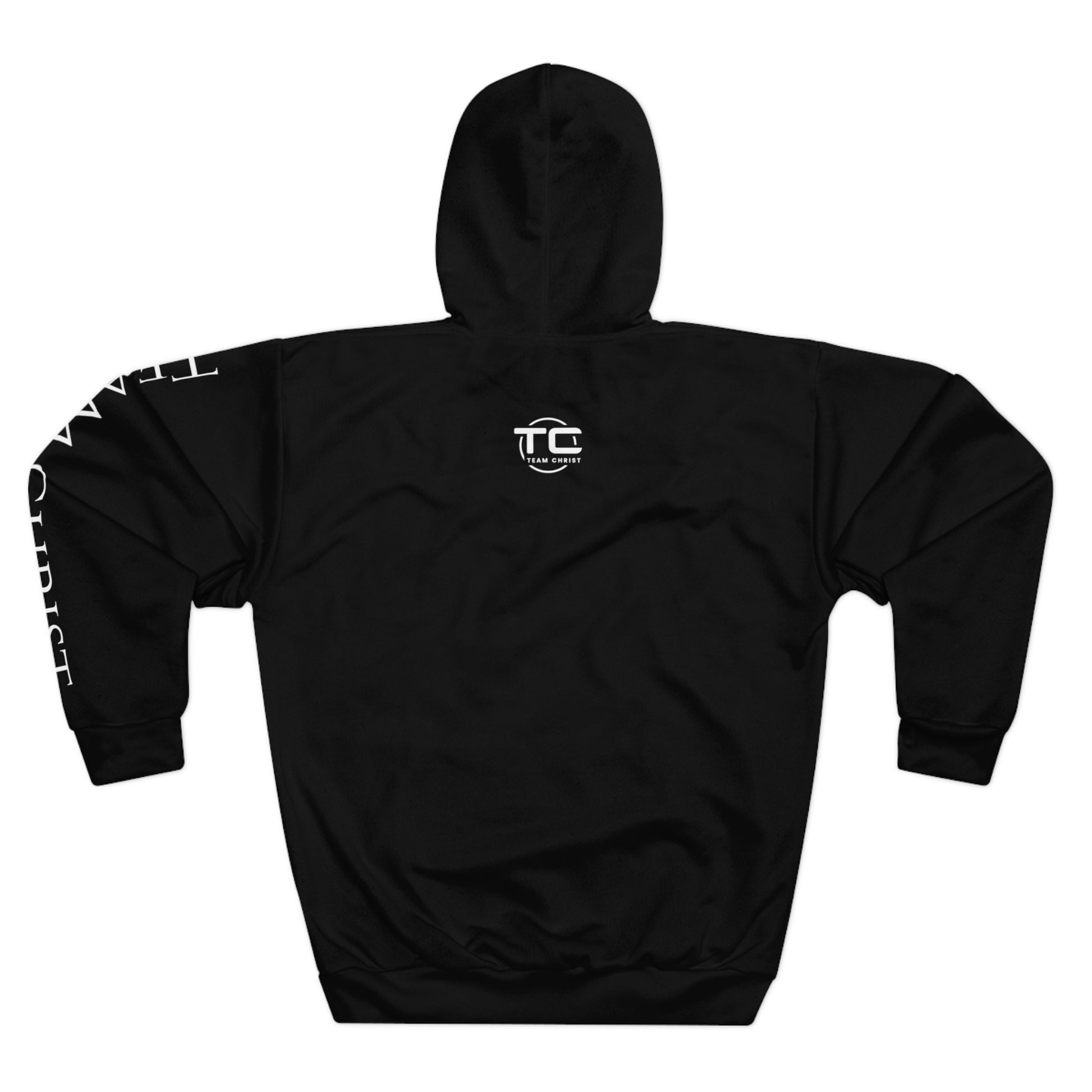 Team Christ Christian hoodie with writing on the left sleeve, ideal for expressing faith and style in a godly hoodie. Back image.